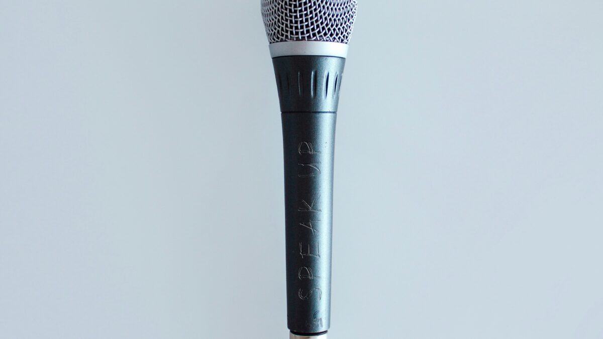 black and gray corded microphone
