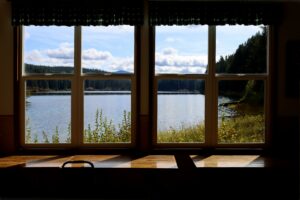 brown wooden framed glass window